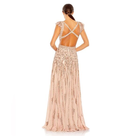 Mac Duggal Rose Gold/Apricot Sequined A line Gown size 6 NWT - Picture 4 of 11